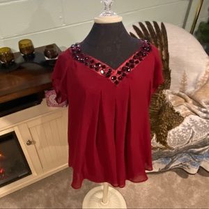 Red Satin short-sleeved blouse